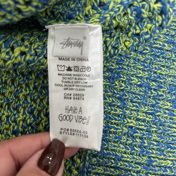 Stussy 2 Tone Loose Gauge Sweater Mens L Green Blue Marled Waffle Chunky Knit - Picture 7 of 10